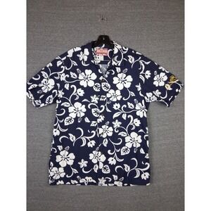 RJC Mens Shirt Large Blue Floral Tropical Hawaiian USA Made VTG Resort